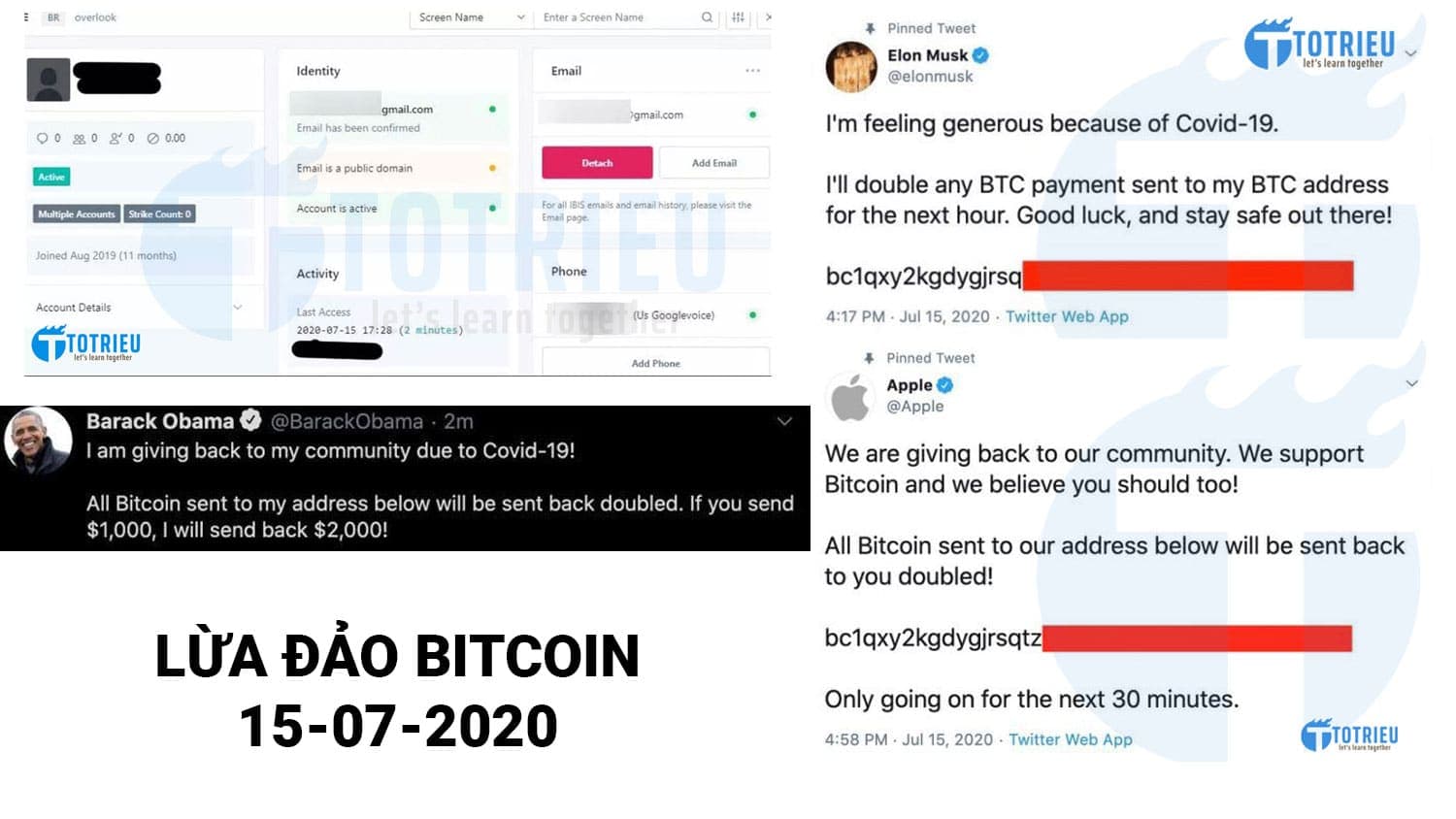Twitter của Elon Musk, Bill Gates, Barack Obama bị hack trong một vụ lừa đảo Bitcoin quy mô lớn ngày 15/07/2020