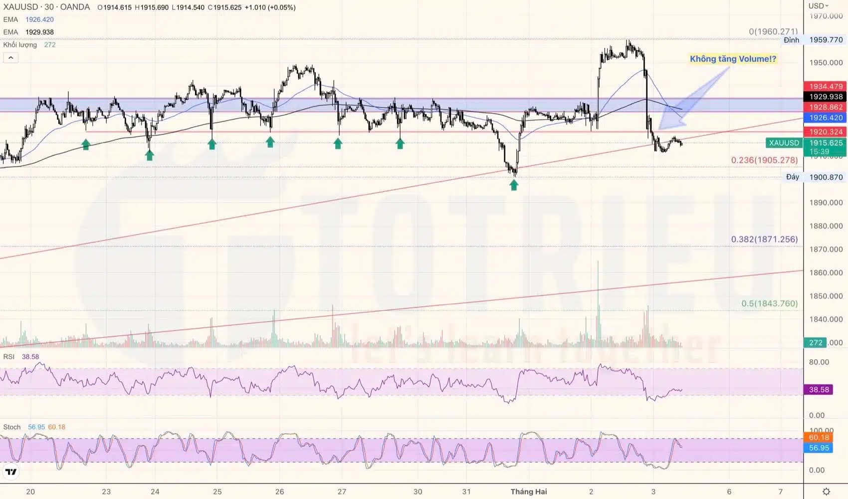 Giá Vàng - XAUUSD ngày 03-02-2023: Bearish Engulfing D1, đề phòng điều chỉnh