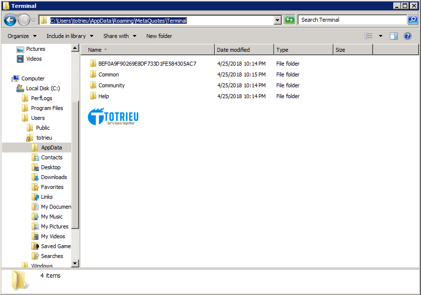Thư mục MetaTrader 4 trên Windows