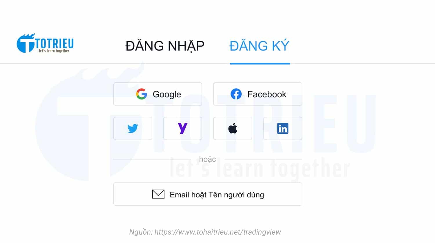 Các hình thức đăng ký tài khoản TradingView