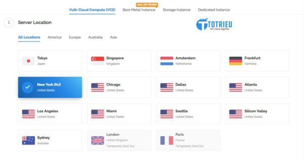 Chọn Location cho VPS Windows trên Vultr