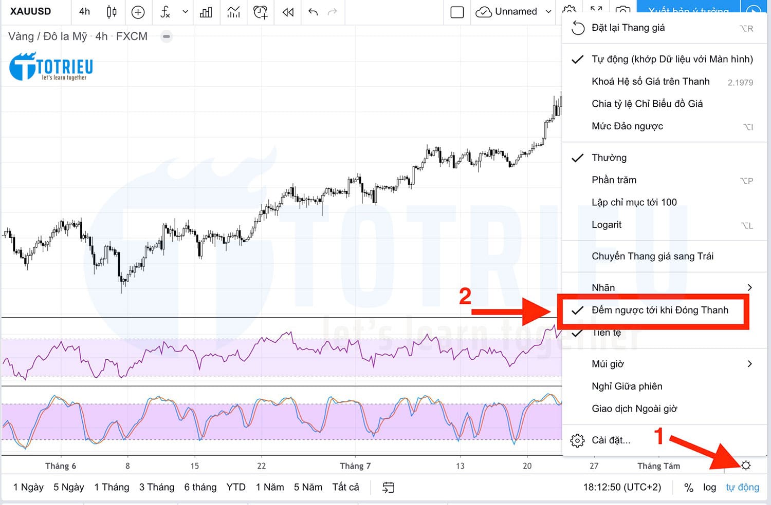 Đếm ngược thời gian đóng nến không cần chỉ báo trên TradingView