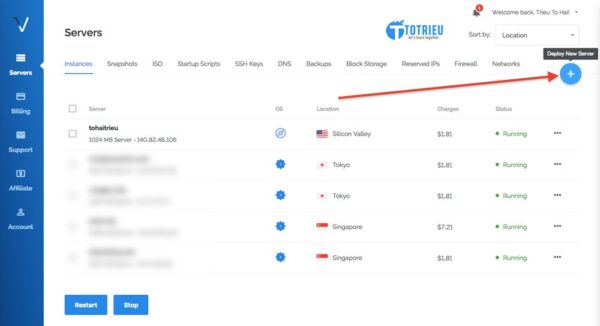Tạo VPS mới trên Vultr
