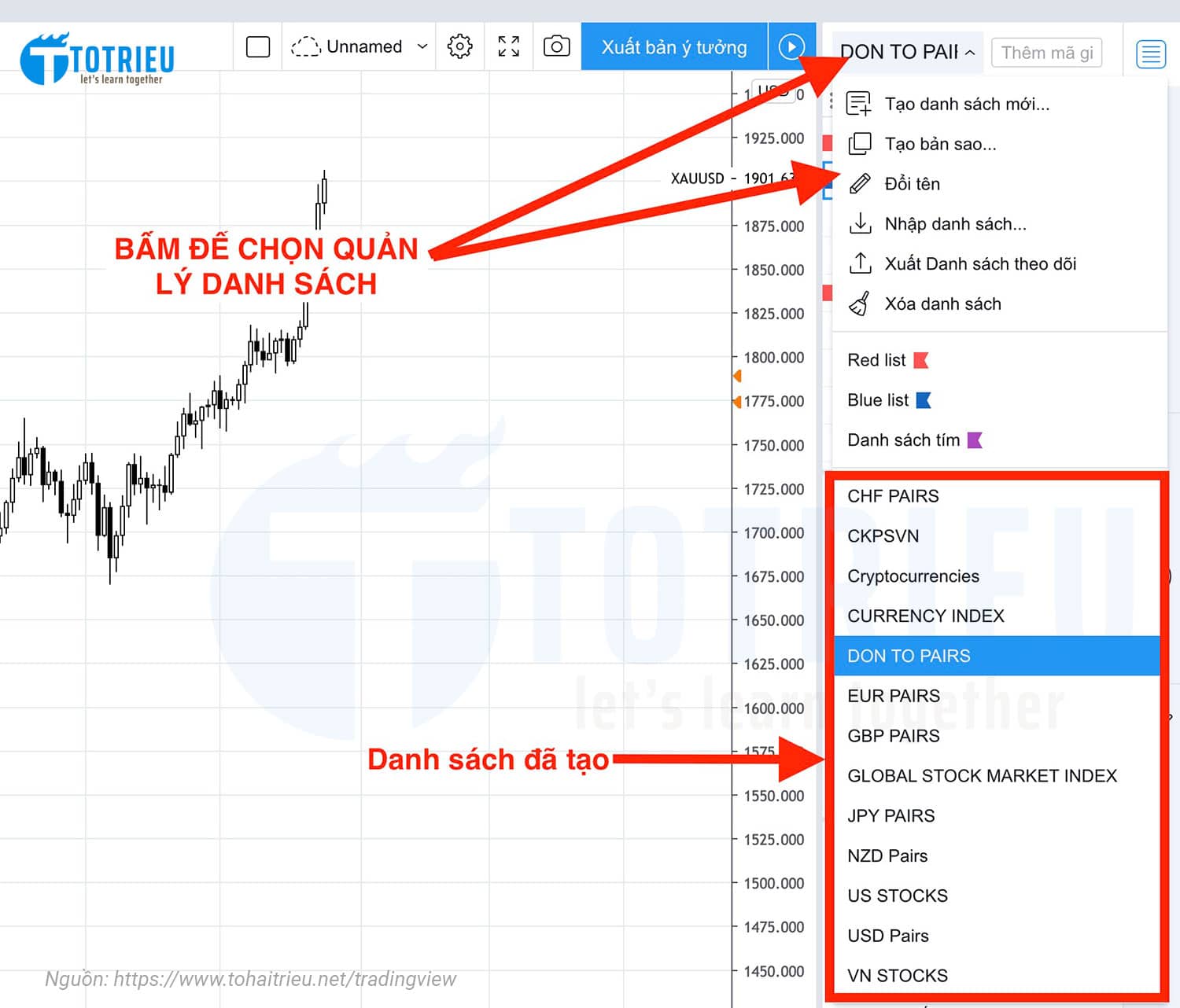 Quản lý Danh Sách Tài Sản TradingView