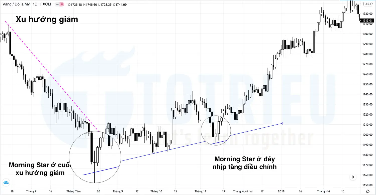 Vị trí xuất hiện nến morning star