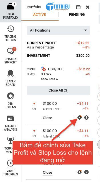 Xem và sửa các lệnh Forex đang mở trên IQ Option