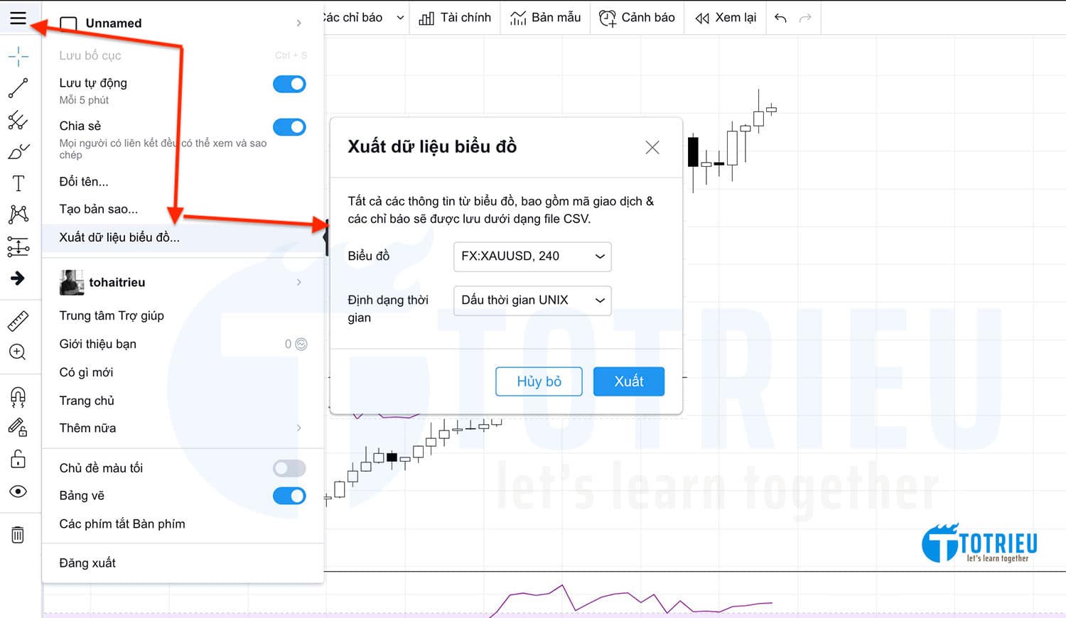 Xuất dữ liệu tỷ giá sang File Excel trên TradingView