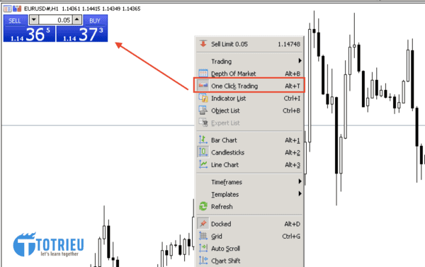 MetaTrader One Click Trading (Alt +T)