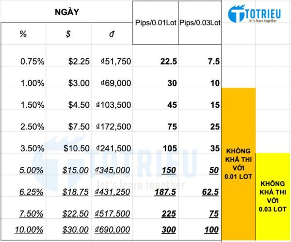 Kế hoạch lợi nhuận Forex theo ngày