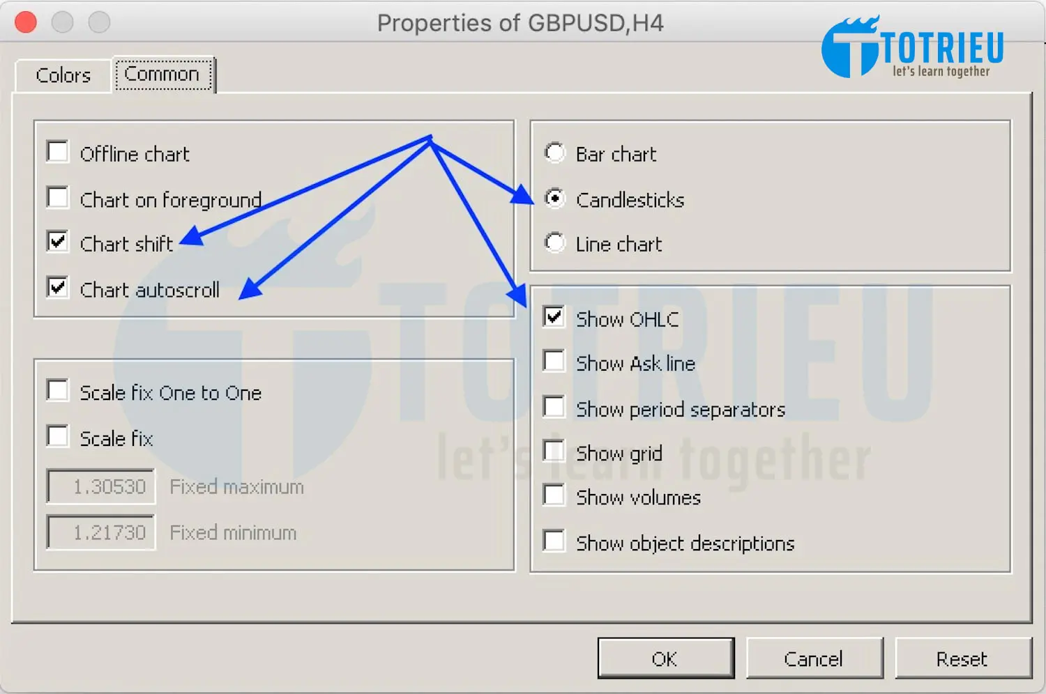 Thiết lập Chart Candlestick và các thiêt lập nâng cao cho Chart trên MetaTrader