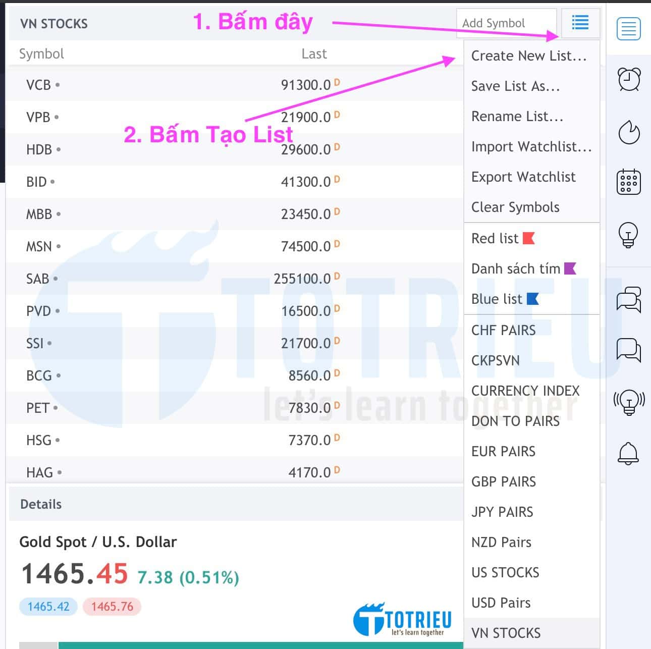 Tạo List các cặp tiền tệ và tài sản trên TradingView