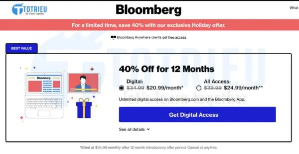 Bloomberg giảm 40% phí đọc bài trong 12 tháng
