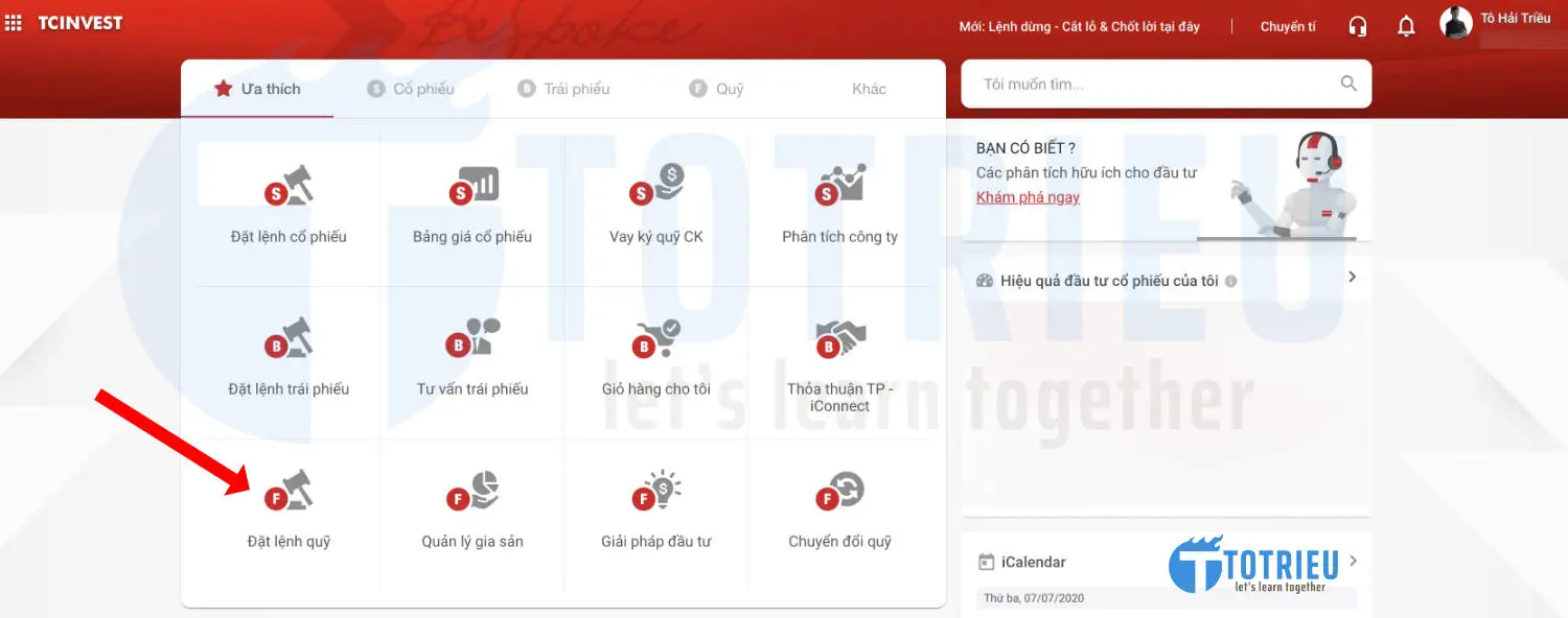 Đặt lệnh mua CCQ TCBF