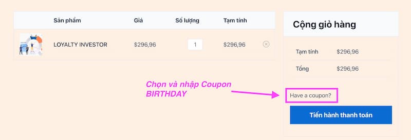 Cách nhập Coupon khi hoàn thành đăng ký