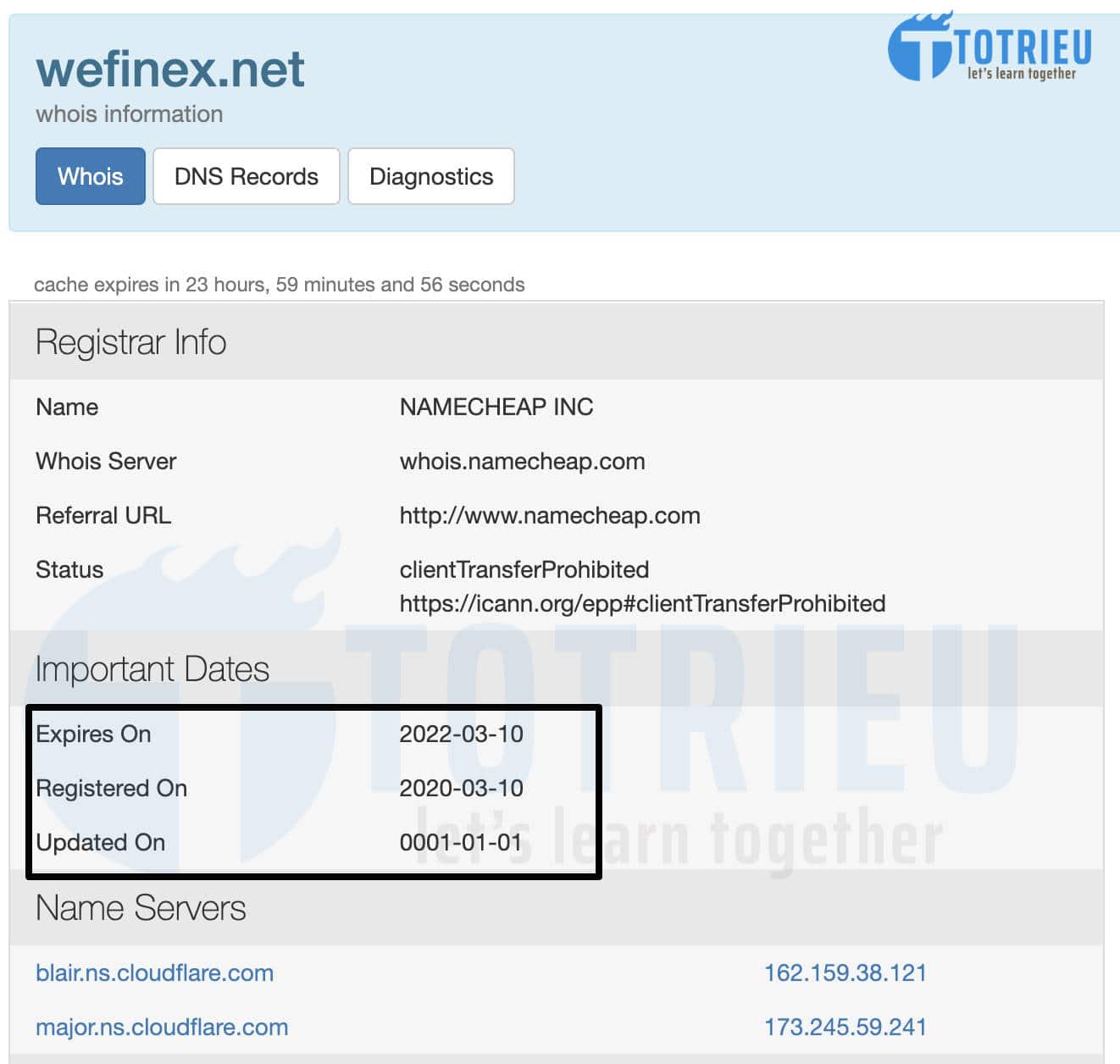 Thông tin tên miền Wefinex đăng ký tháng 03-2020
