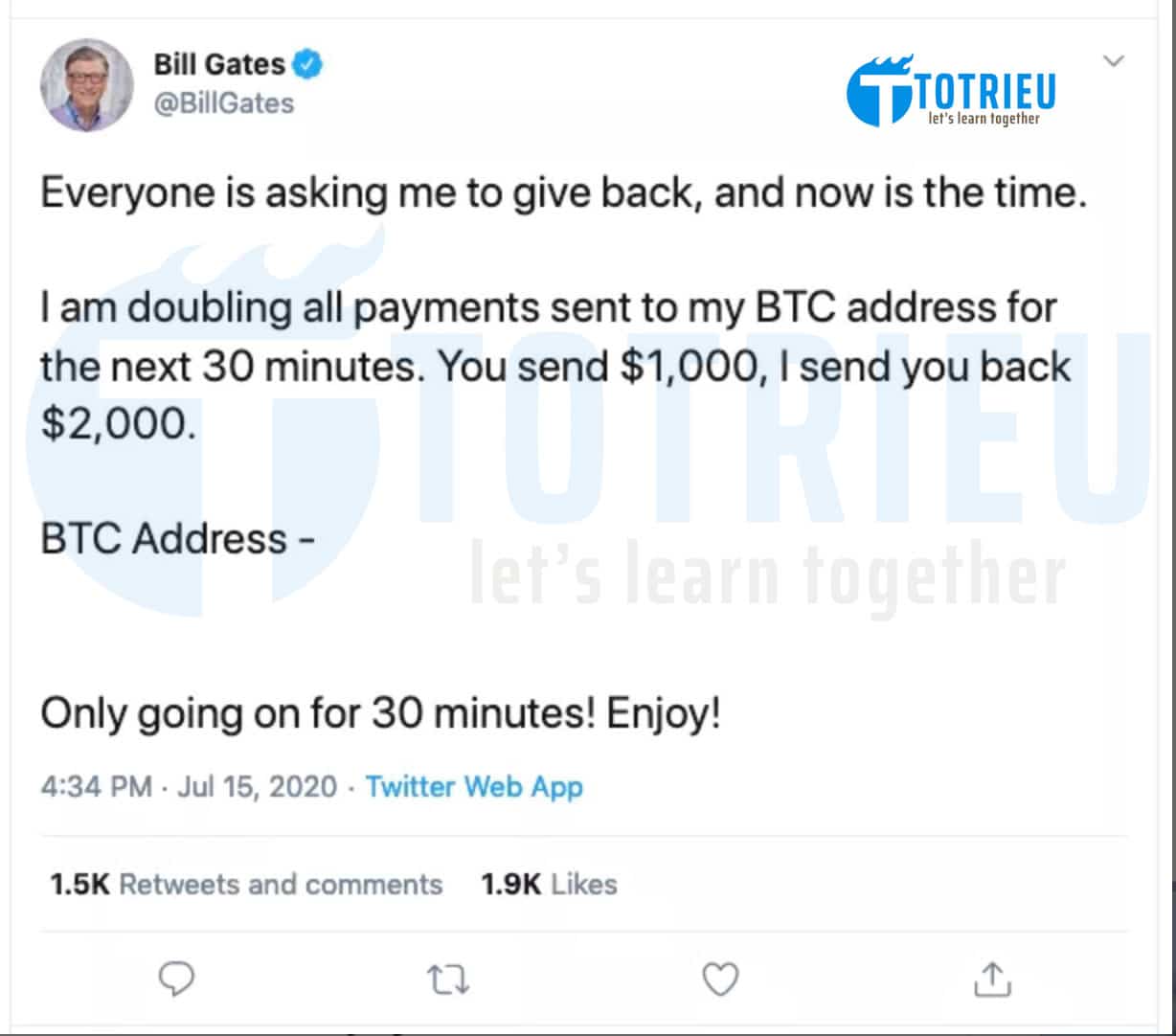 Twitter của Bill Gates bị Hack để lừa đảo Bitcoin