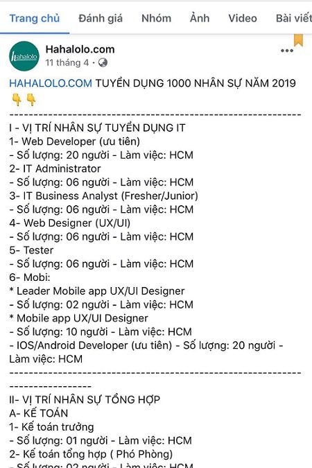 Hahalolo tuyển dụng số lượng lớn