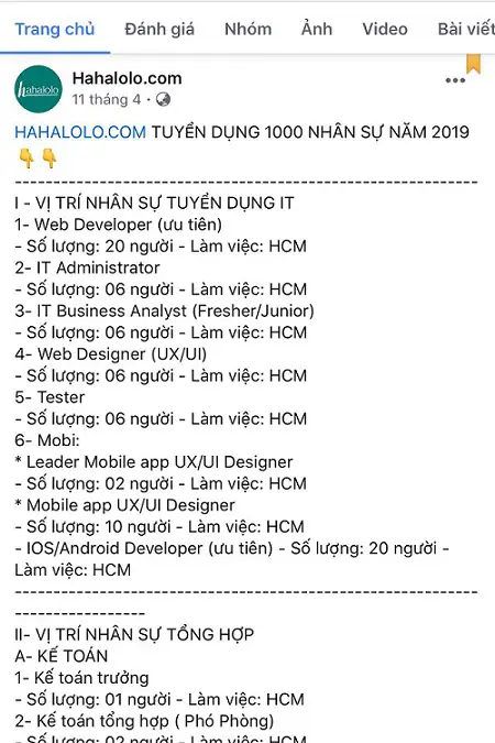 Hahalolo tuyển dụng số lượng lớn