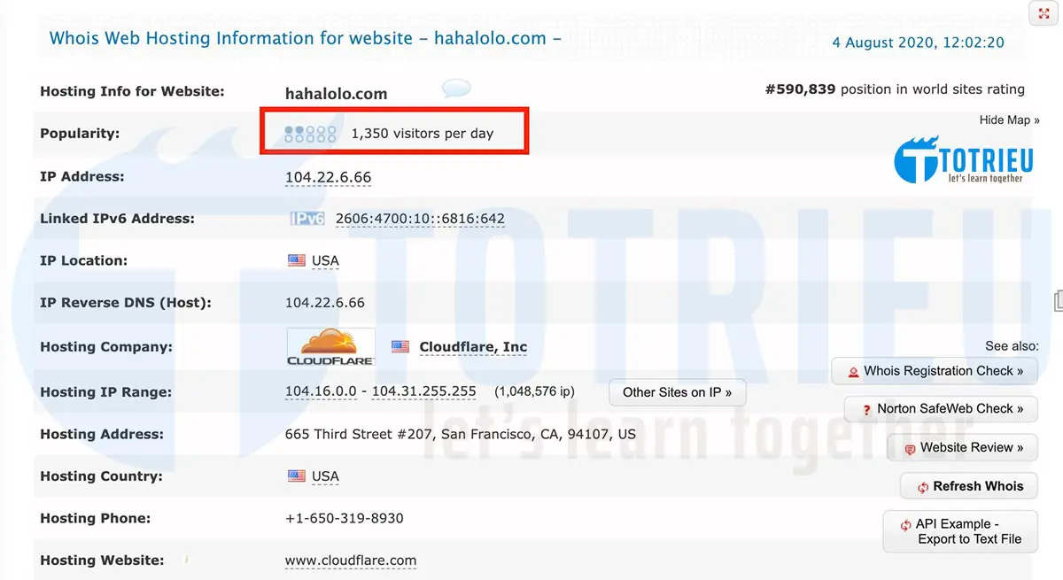 Lượng truy cập hàng ngày của Website Hahalolo