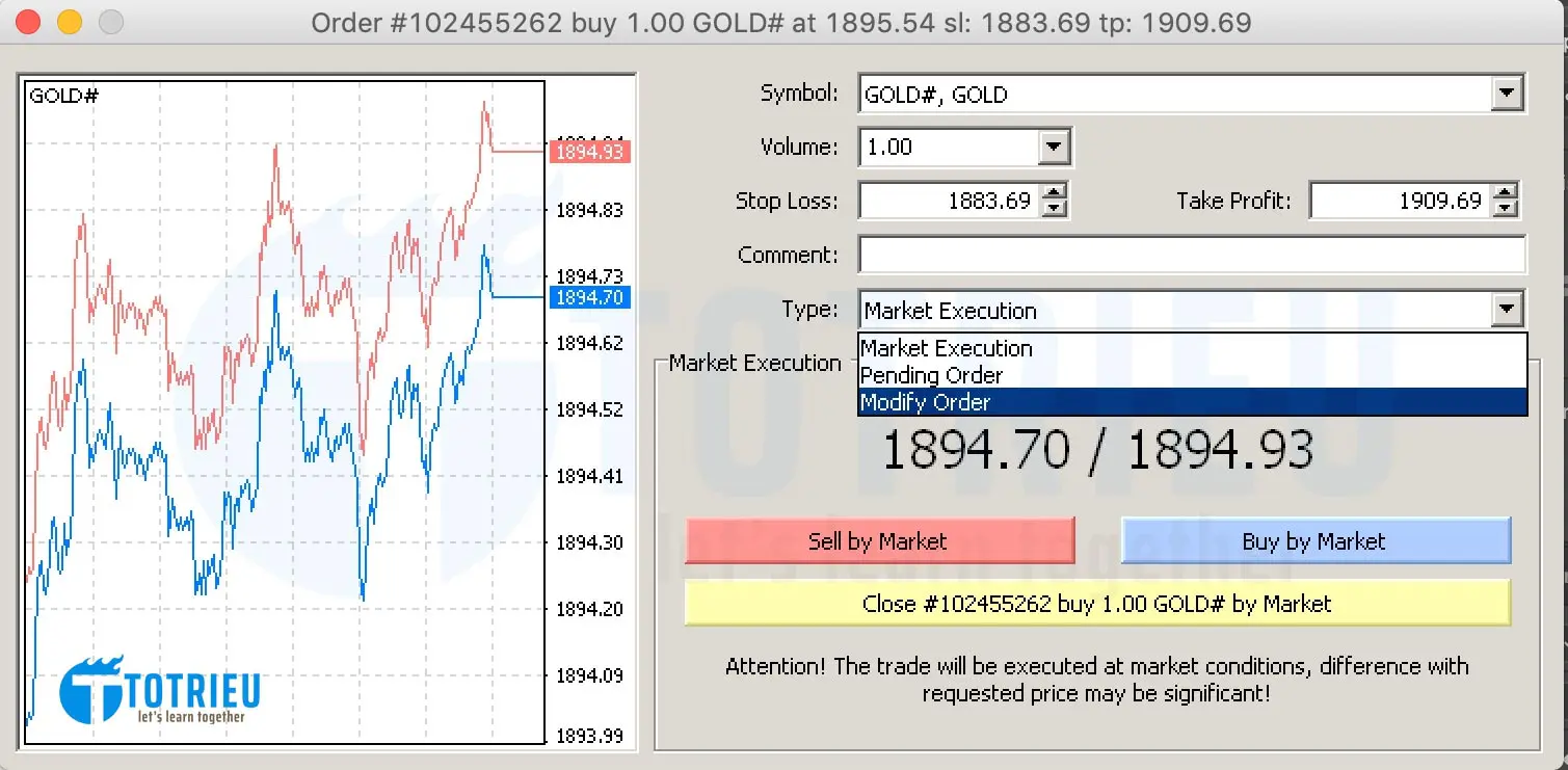 Bảng tuỳ chọn cắt lệnh từng phần MetaTrader 4