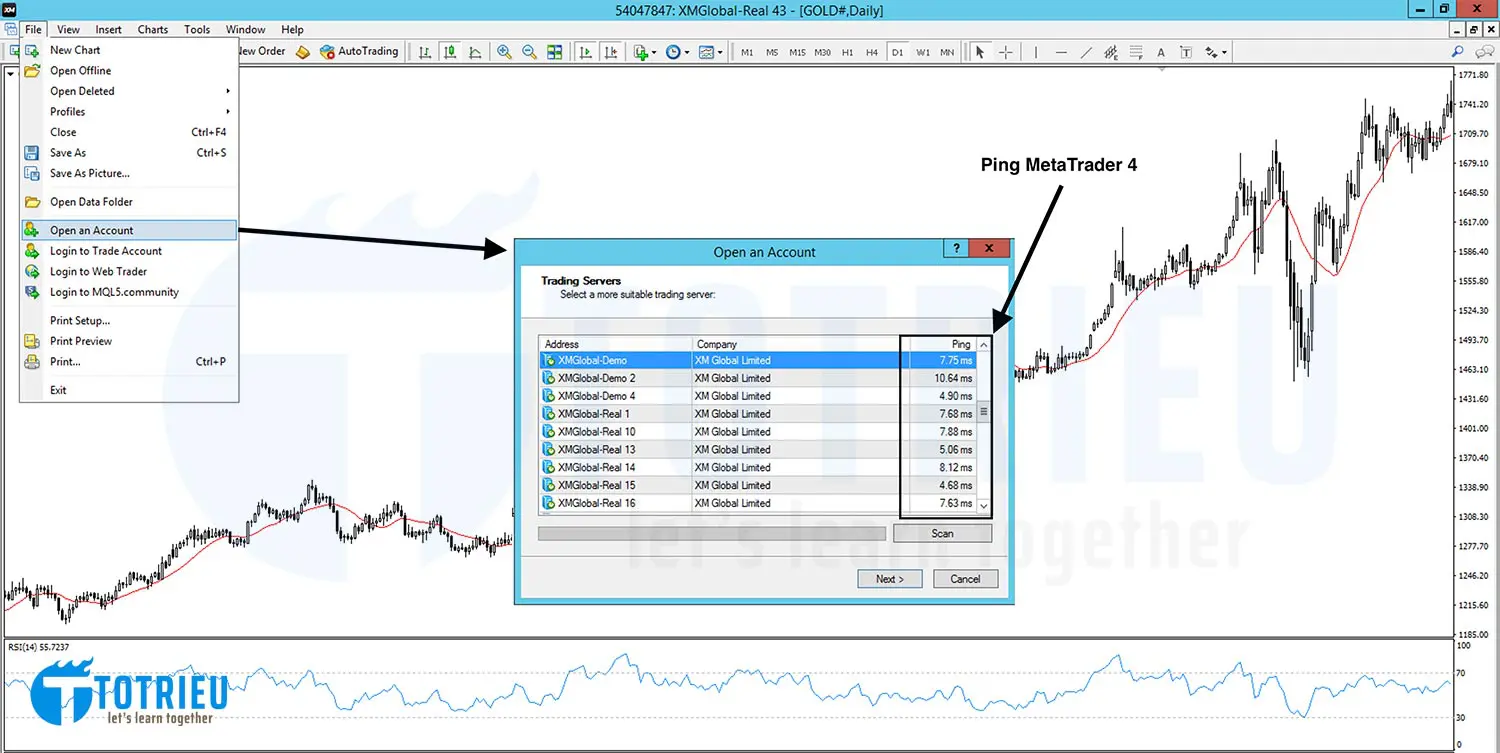 Xem tốc độ kết nối từ máy tính tới Server MetaTrader 4