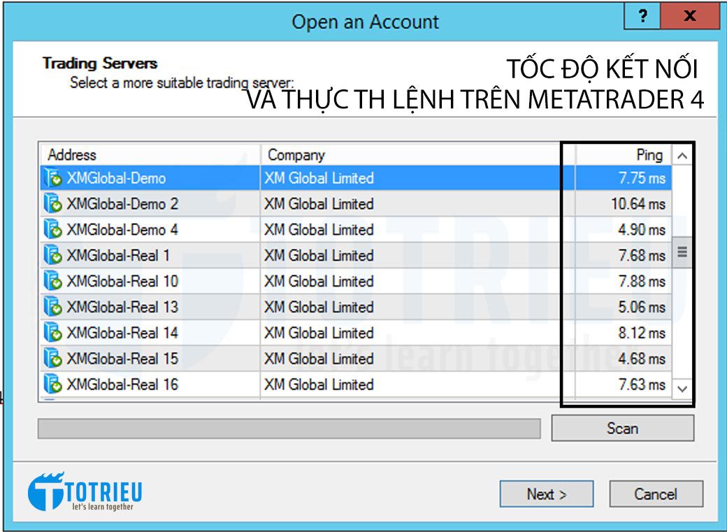 Tốc độ kết nối Ping và thực thi lệnh trên MetaTrader 4