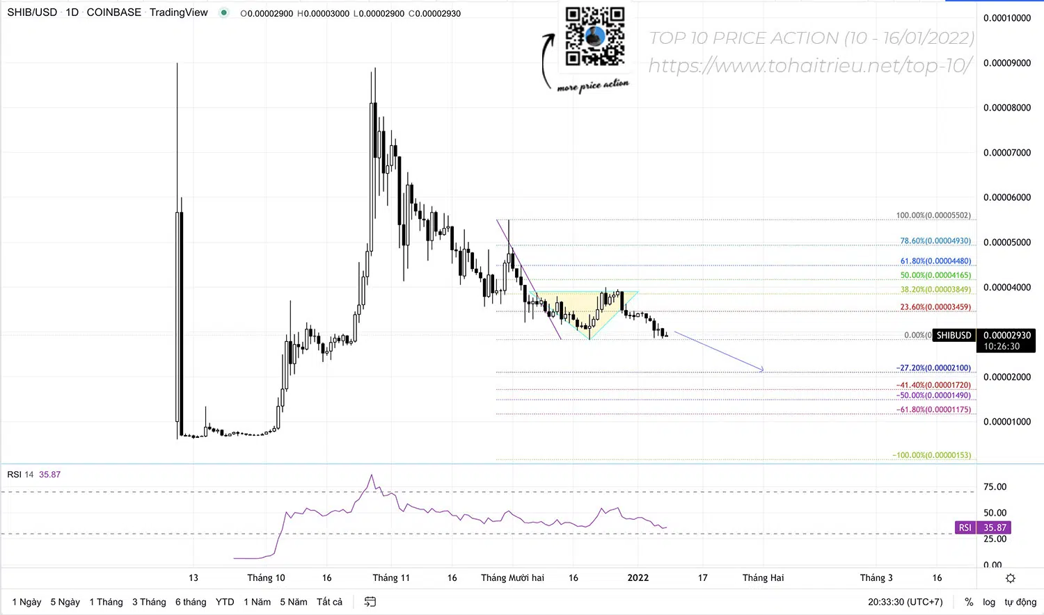 Top 10 Price Action Crypto tuần 02 năm 2022: SHIBUSD và Cờ giảm