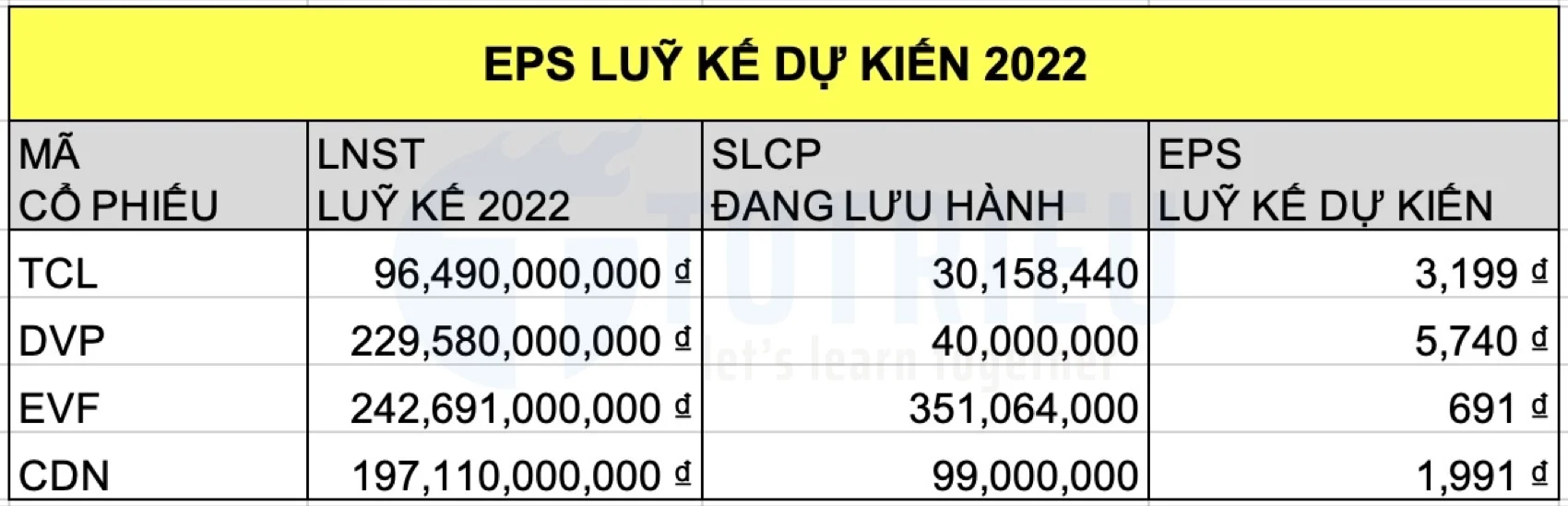 EPS luỹ kế dự kiến chưa khấu trừ các Quỹ khen thưởng...