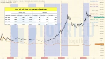 Biểu đồ kỹ thuật tương quan giá Vàng và lãi suất USD