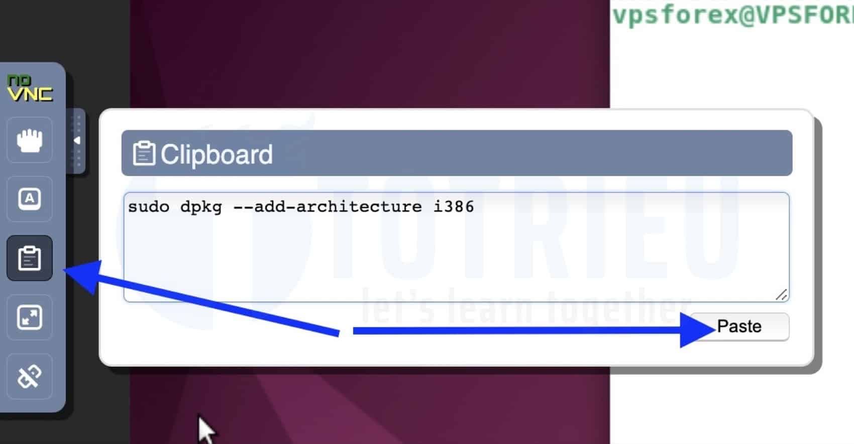Cách dán câu lệnh vào Terminal trên VPS Forex Ubuntu từ giao diện Web Console
