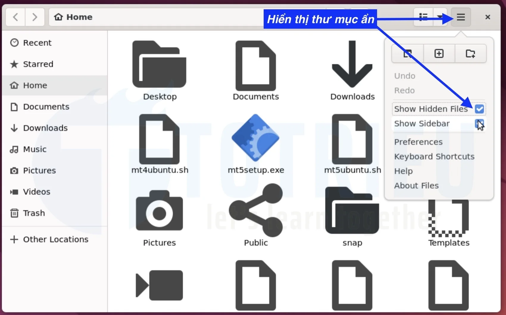 Hiển thị thư mục và Files ẩn trên Ubuntu