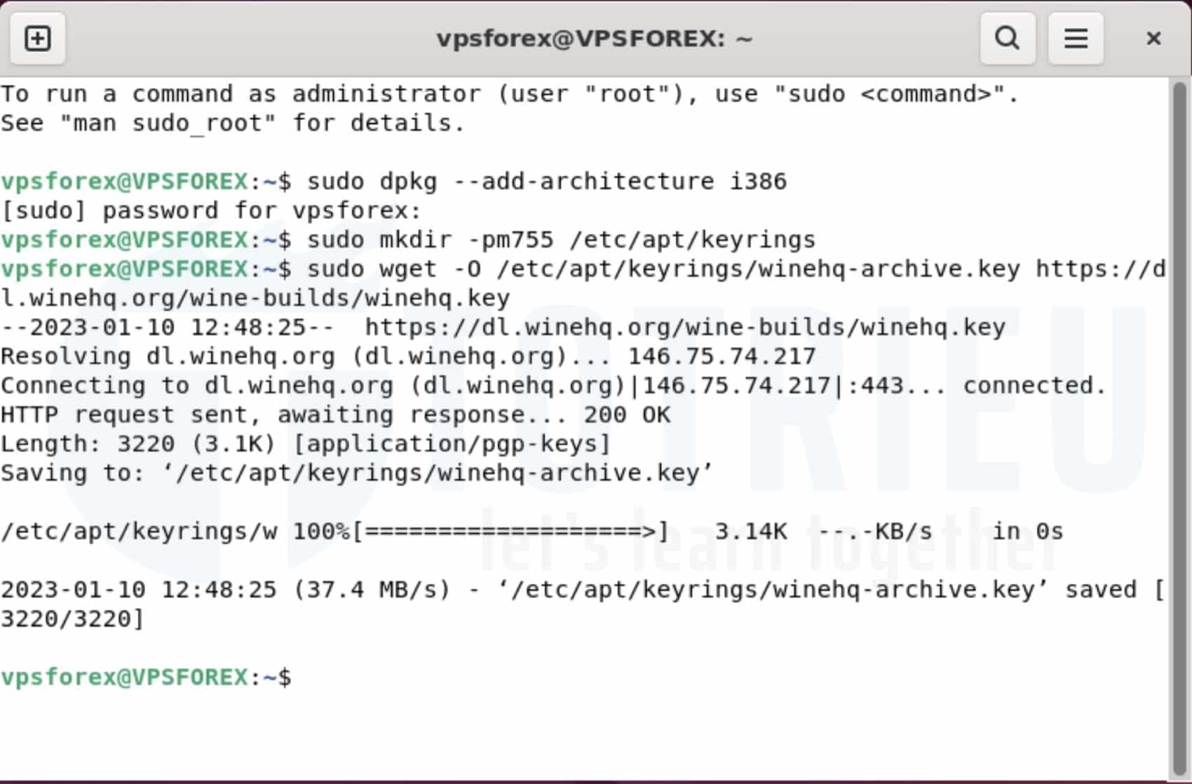 Thêm Repository chuẩn bị cài WineHQ cho VPS Forex