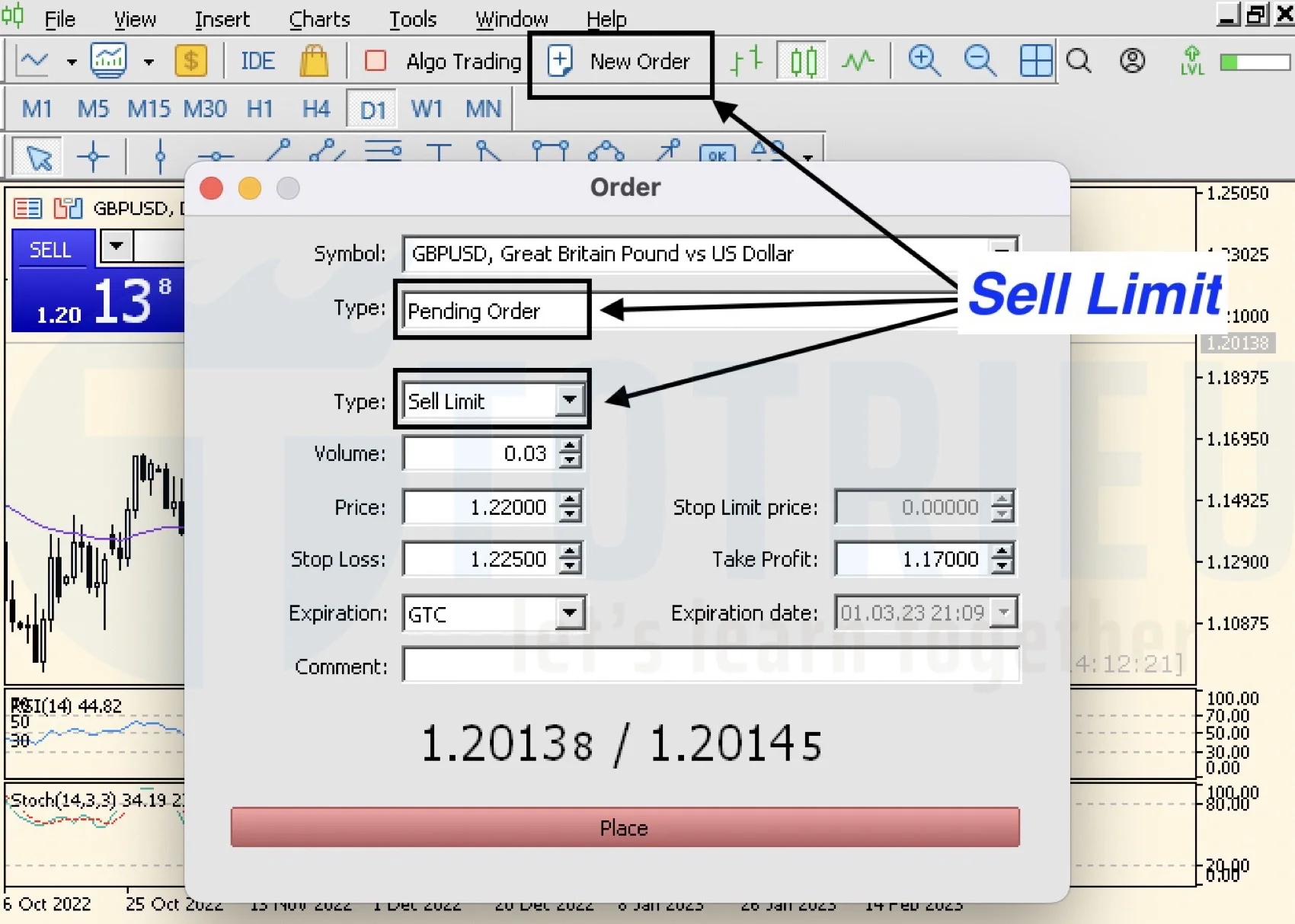 Cách đặt lệnh Sell Limit trên MT4, MT5