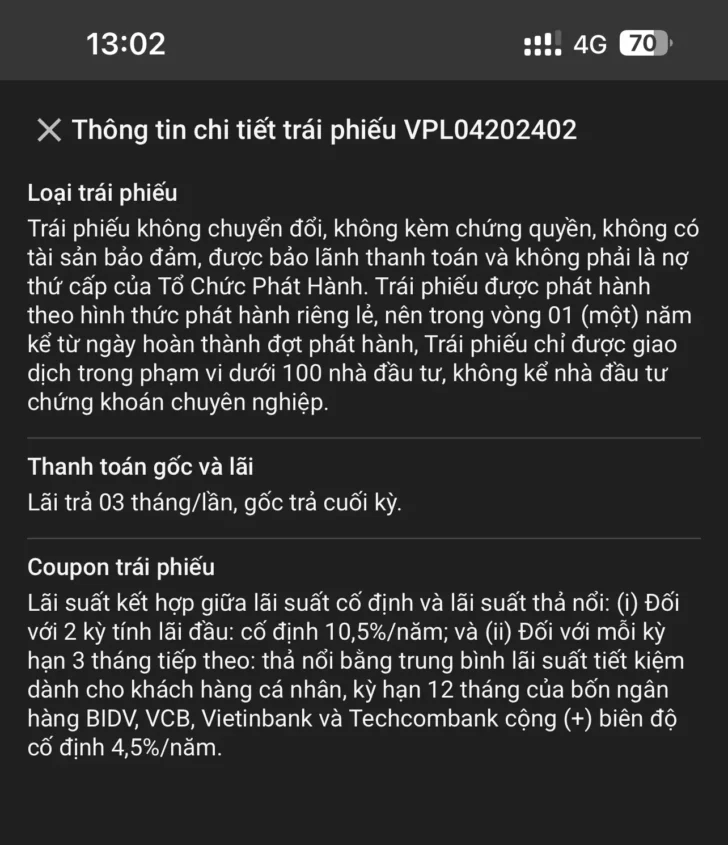 Thông tin tóm tắt Trái phiếu VPL04022402