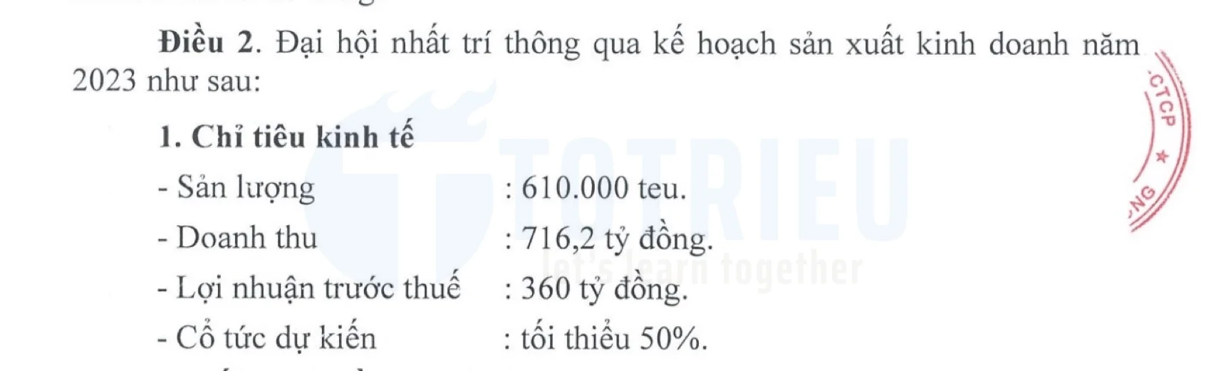 Nghị quyết đại hội đồng cổ đông DVP 2023 chỉ tiêu kinh doanh