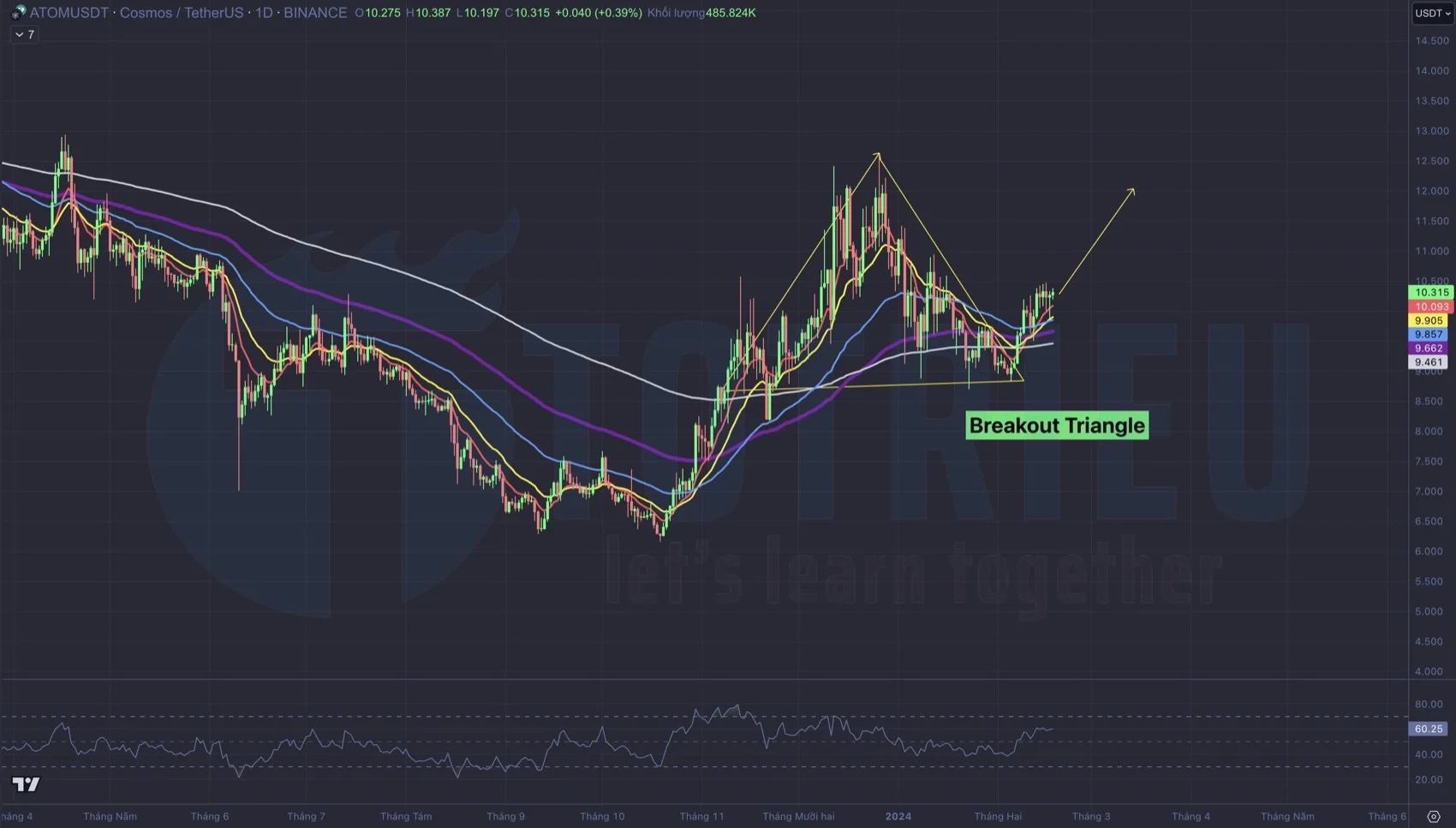 Biểu đồ kỹ thuật tỷ giá ATOM/USDT tuần 08-2024