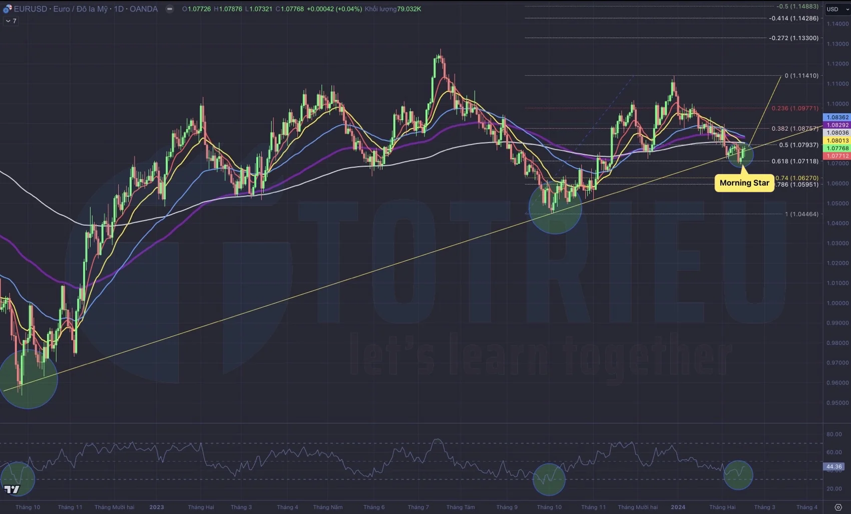 Biểu đồ kỹ thuật tỷ giá EURUSD tuần 08-2024