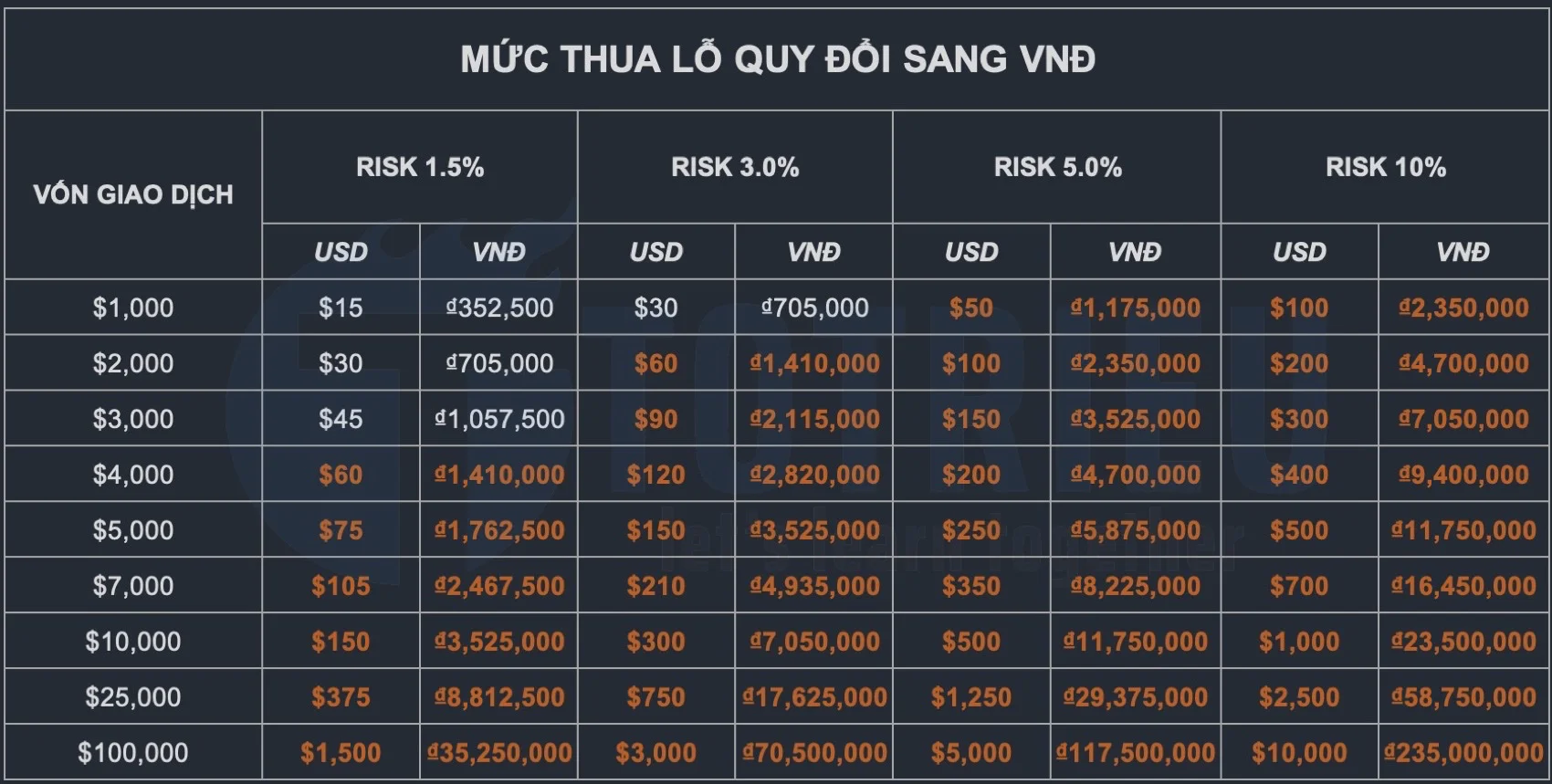 Mức thua lỗ Forex quy đỏi sang VNĐ