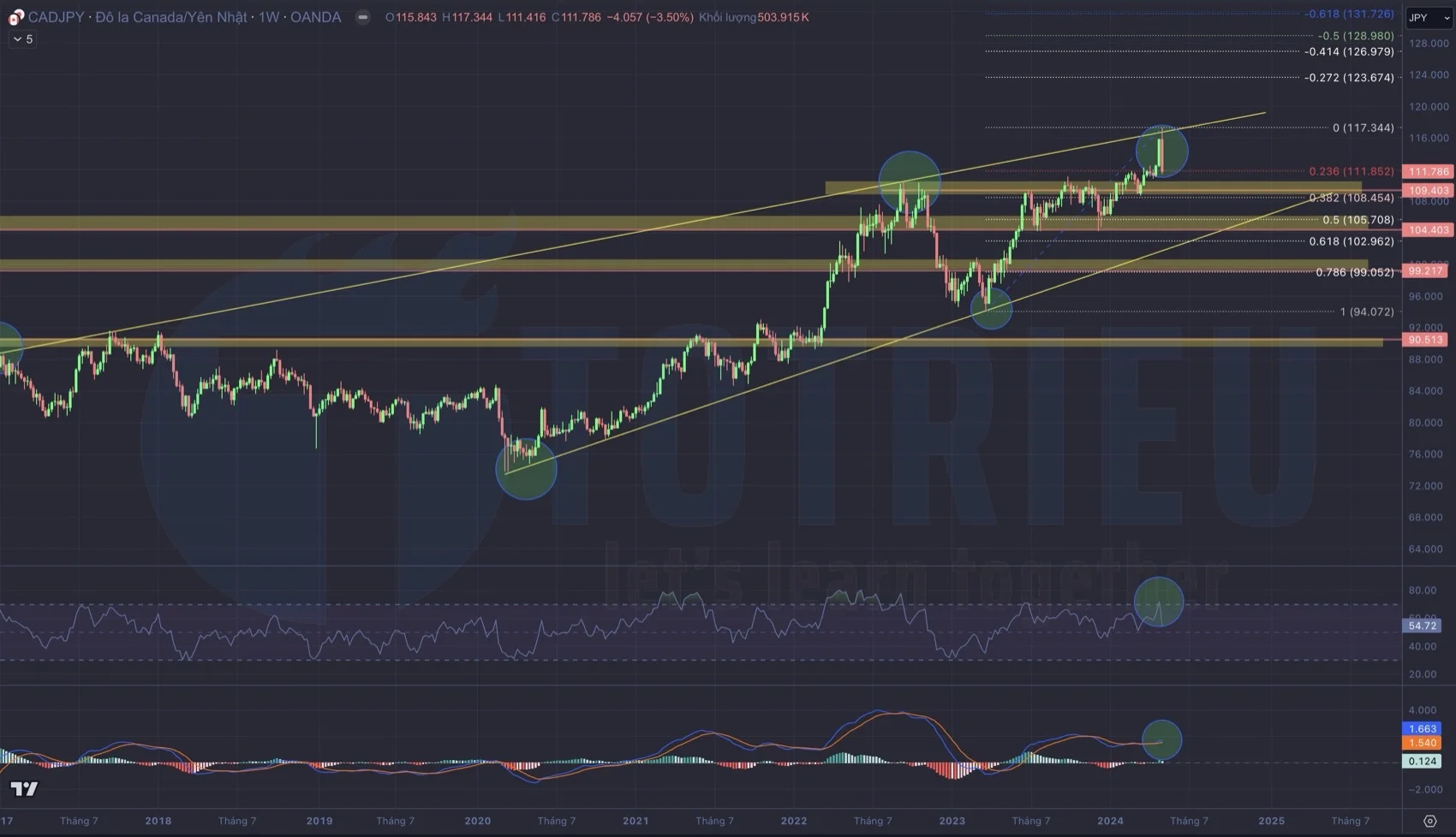 Phân tích MACD và RSI khung tuần Biểu đồ tỷ giá CAD/JPY tuần 19-2024