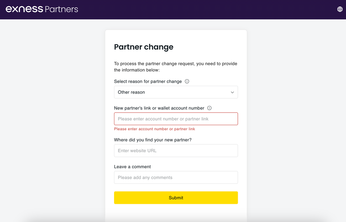 Exness Change Partner