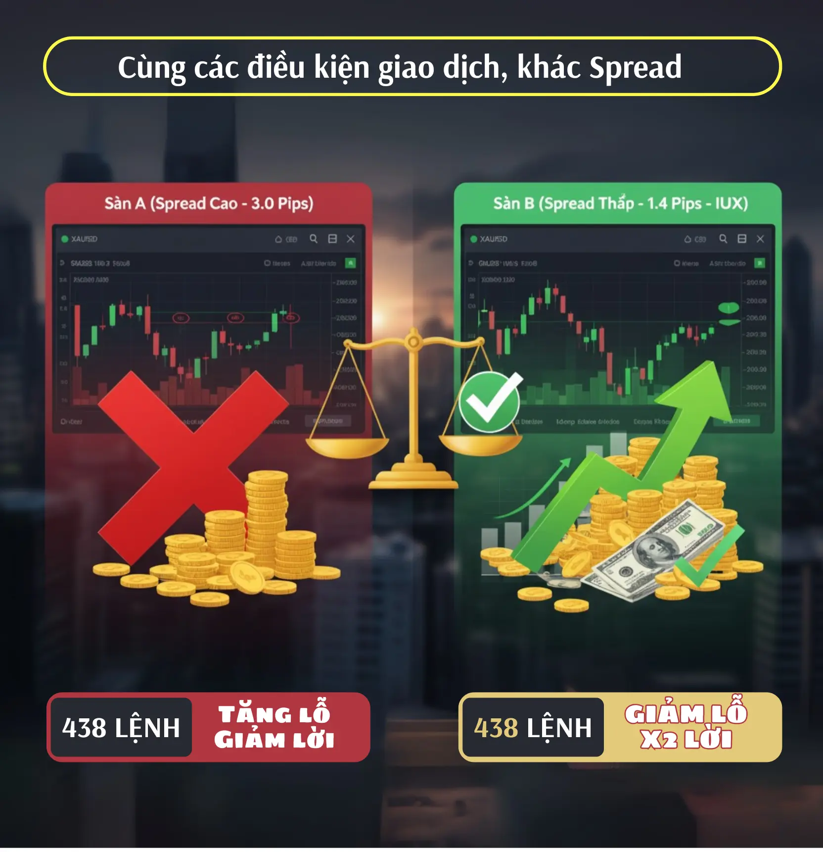 Sau 438 lệnh (Khoảng 1 năm giao dịch) Spread có thể giúp bạn X2 tài khoản thế nào?